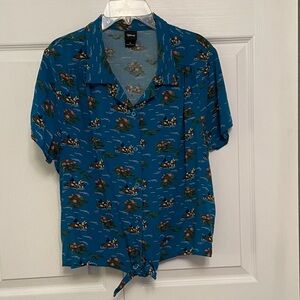 Disney Mickey & Minnie Rowboat Print Button Down Shirt XL